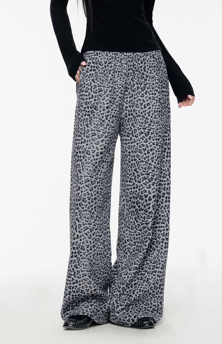 Winter casual wide-leg pants loose straight pants moonlight gray leopard shadow design lazy design casual style