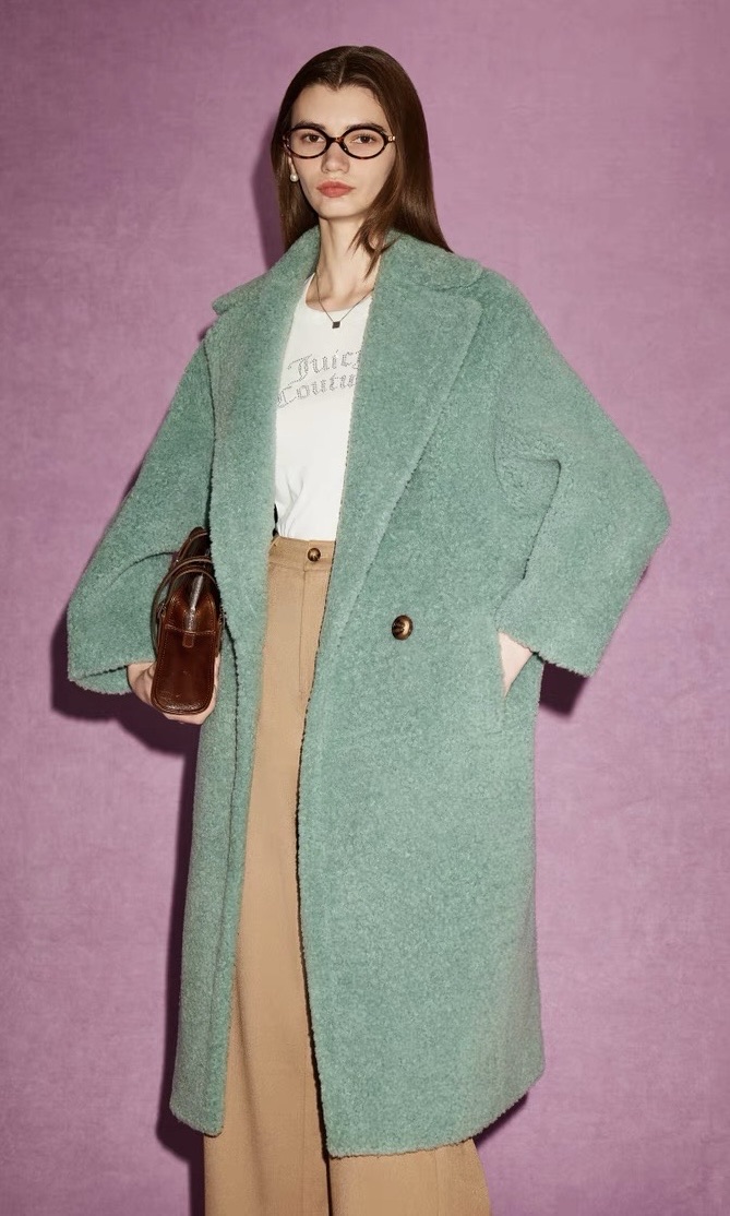 Womens autumn and winter long coat double-breasted green woolen coat female